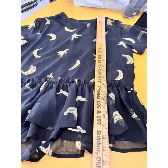 English Factory Banana Print Sheer Peplum Hem Blouse Black Women's Size S NWT - Picture 6 of 6